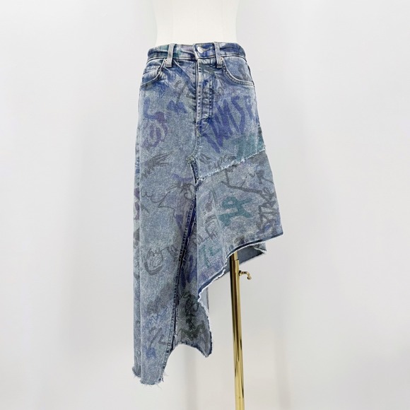 The Unbranded Brand Dresses & Skirts - Upcycled Thrashed Denim Skirt Asymmetrical Raw Hem Patchwork Grunge Y2K 2 Punk